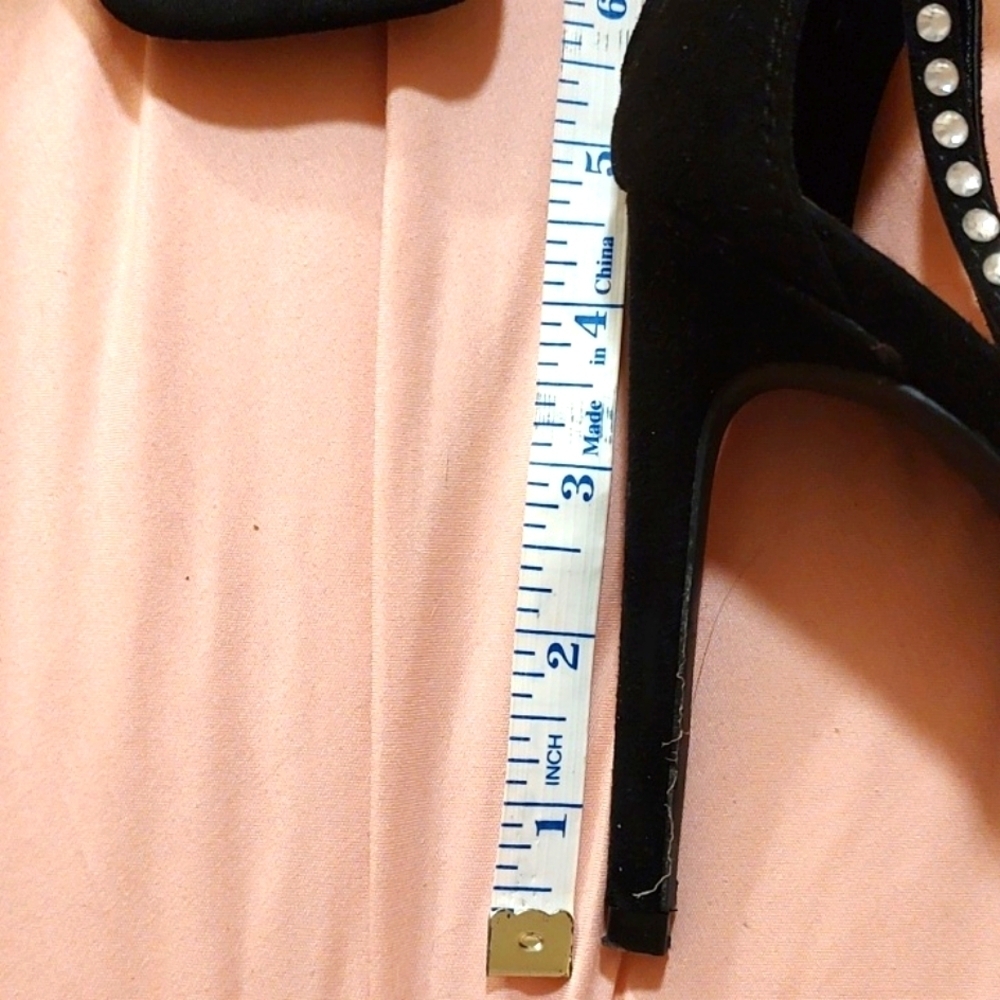 bebe BLACK VELVET and RHINESTONE TIE UP STILETTO HEELS SIZE 9 - Picture 9 of 10